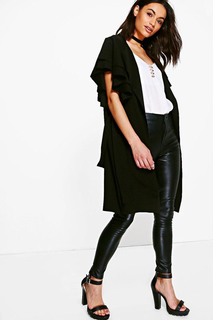 Boohoo Ruby Ruffle Belted Duster Black