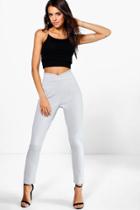 Boohoo Naia Wrap Waist Stretch Crepe Skinny Trousers Grey