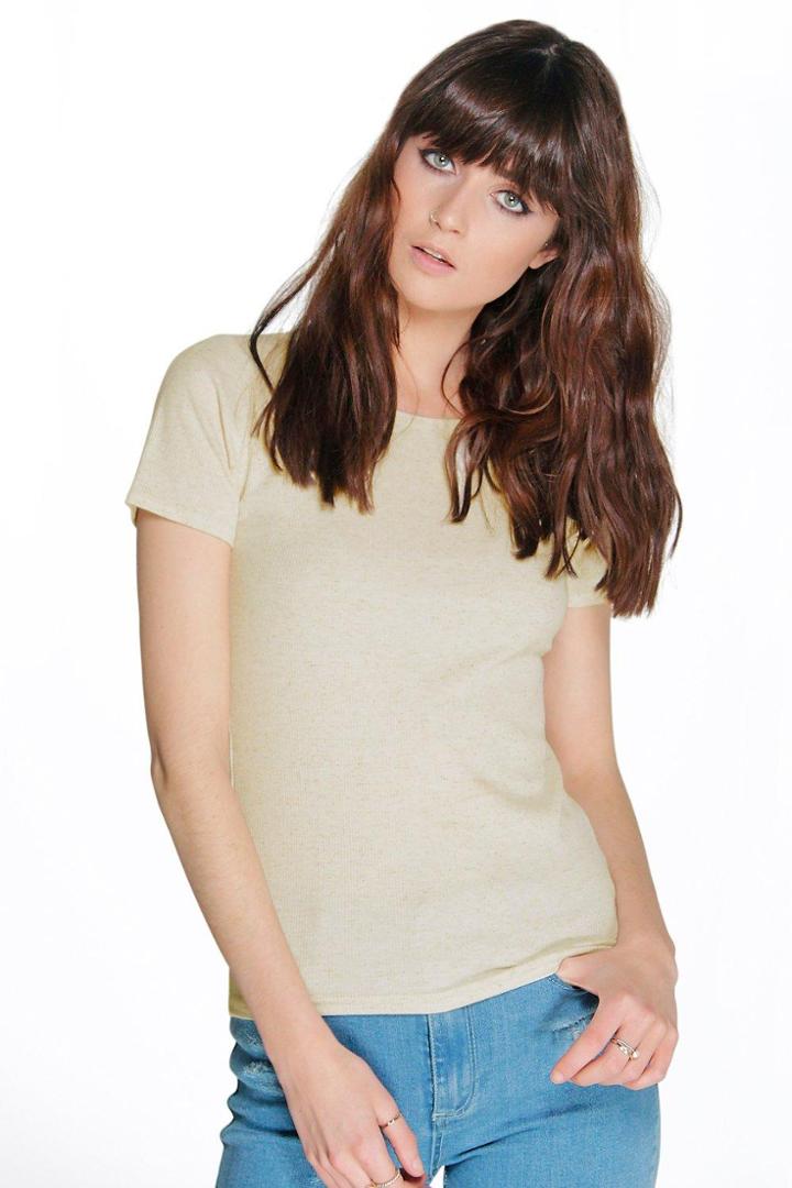 Boohoo Ava Scoop Neck Ribbed S/s Top Oatmeal