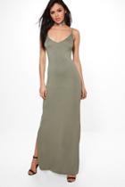 Boohoo Amarta V Neck Strappy Maxi Dress Khaki