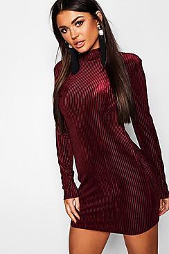 Boohoo Ribbed Velvet Bodycon Dress