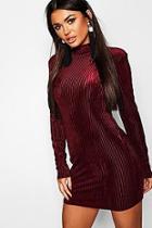 Boohoo Ribbed Velvet Bodycon Dress