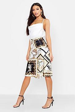 Boohoo Bias Satin Chain Print Midi Skirt