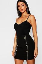 Boohoo Gold Piping Military Button Skirt