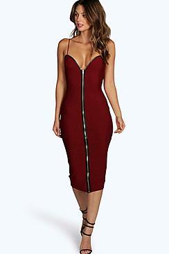 Boohoo Bandage Zip Through Midi Bodycon Dress