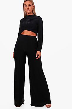 Boohoo Plus Amy Slinky Crop + Wide Leg Trouser Co-ord