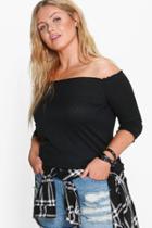 Boohoo Plus Casey Ruched Hem Off The Shoulder Top Black