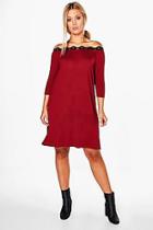 Boohoo Plus Clara Lace Off Shoulder Shift Dress