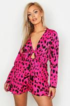 Boohoo Plus Knot Front Ruffle Hem Leopard Playsuit