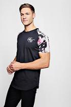 Boohoo Longline B&m Sleeve Print T-shirt With Curve Hem