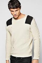 Boohoo Destroyed Crew Neck Jumper With Shoulder Patches