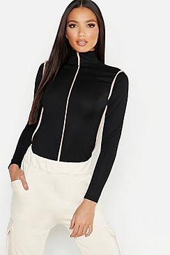 Boohoo Sports Trim Rib High Neck Top