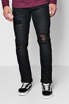 Boohoo Black Slim Fit Patchwork Denim Jeans