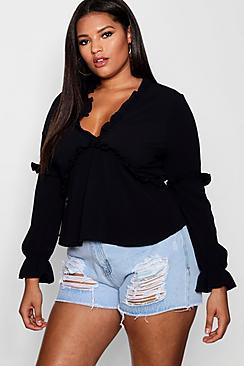 Boohoo Plus Lydia Frill Woven Blouse