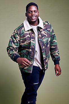 Boohoo Big And Tall Camo Borg Collar Jacket