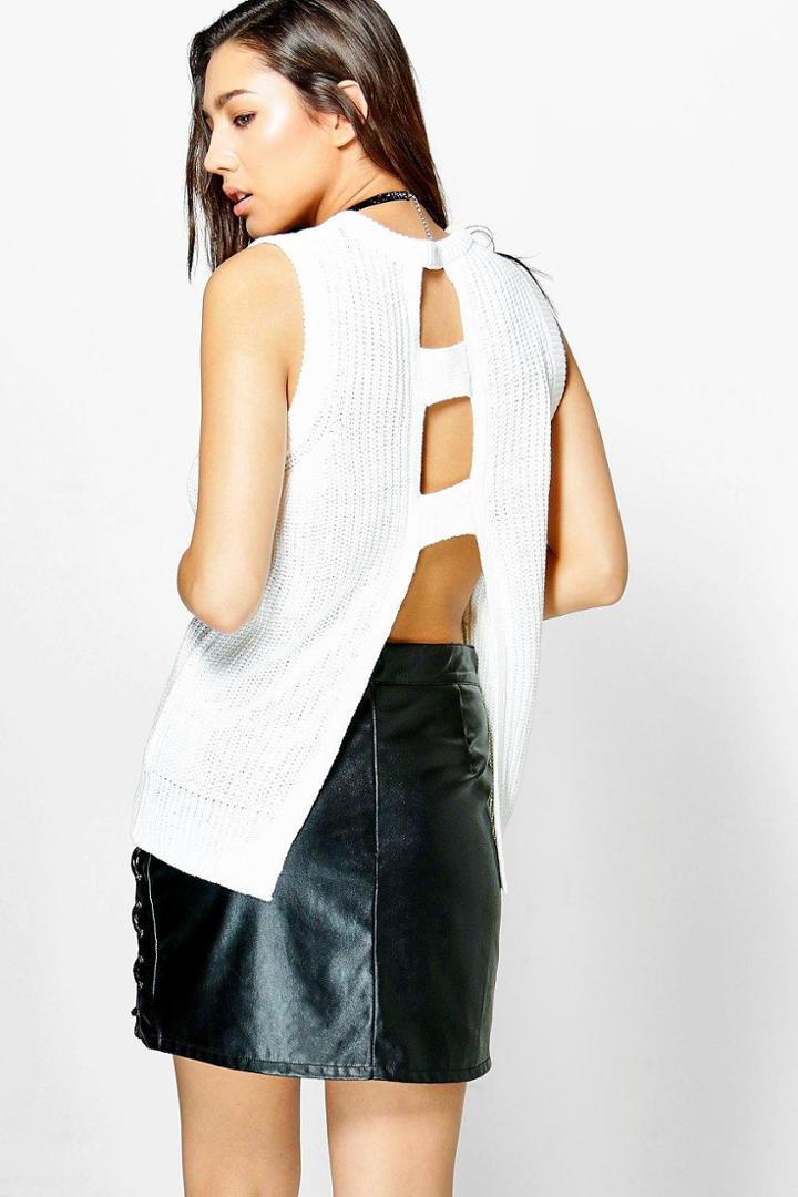 Boohoo Imogen Sleeveless Open Back Knit Top White