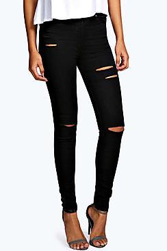 Boohoo Jess Mid Rise Ripped Jeans
