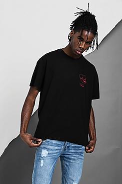 Boohoo Oversized Vacant Hearts Print Tee