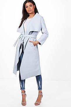 Boohoo Francesca Belted Waterfall Coat