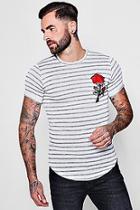 Boohoo Knitted Stripe Muscle Fit T-shirt With Rose Badge