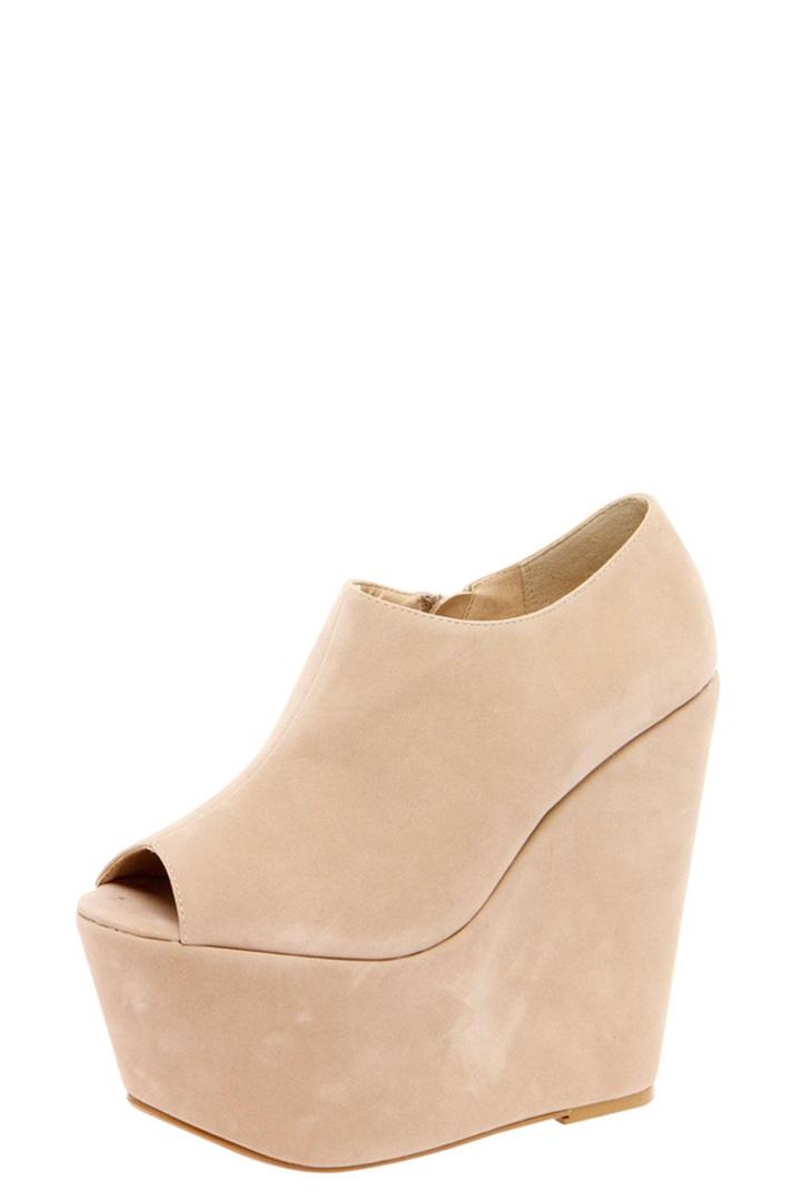 Boohoo Amora Beige Super High Peeptoe Wedge - Beige