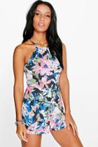 Boohoo Leila Cut Away Shoulder Floral Playsuit Multi