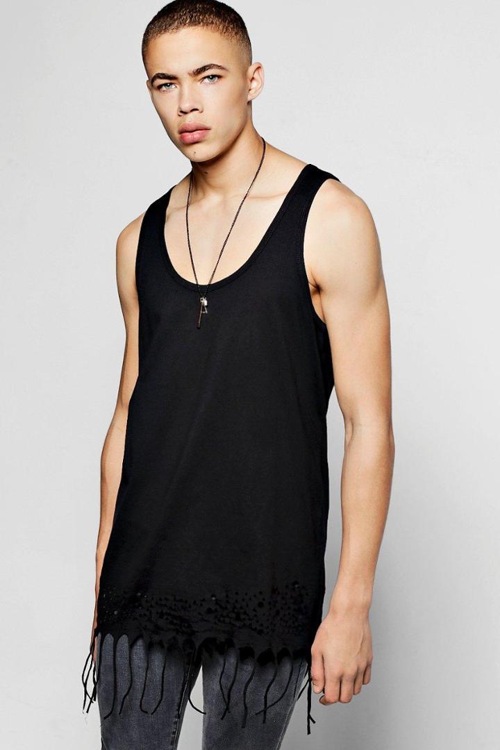 Boohoo Distressed Tassel Tank Top Black