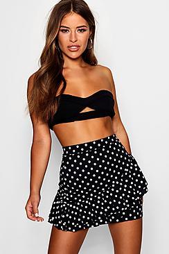 Boohoo Petite Polka Dot Asymmetric Ruffle Skirt