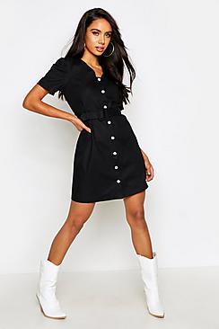 Boohoo Button Through Cotton Shift Dress