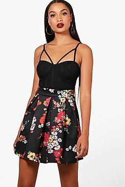 Boohoo Jenny Digital Floral Box Pleat Mini Skirt
