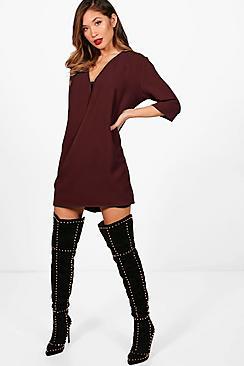 Boohoo Wrap Front Shift Dress