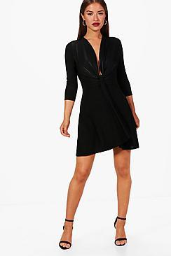 Boohoo Petite Monica Plunge Knot Mini Dress