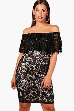 Boohoo Plus Natalie Lace Double Layer Midi Dress