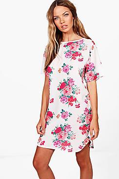 Boohoo Alaina Cap Sleeve Floral Shift Dress