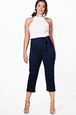 Boohoo Plus Jenna Tie Belt Pleat Trouser