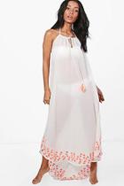 Boohoo Hollie Dip Hem Embroidered Maxi Beach Dress