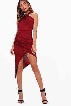 Boohoo Wrap Detail Asymmetric Midi Dress