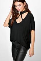 Boohoo Zoe Cross Over Choker Detail T-shirt Black