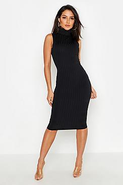 Boohoo Ribbed High Neck Sleeveless Midi Dress