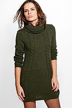 Boohoo Scarlett Roll Neck Cable Jumper Dress