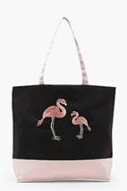 Boohoo Sophie Embroidery Flamingo Beach Bag