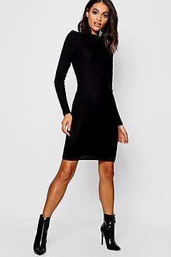 Boohoo Turtle Neck Ribbed Dress With Long Sleeve