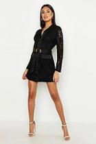 Boohoo Lace Belted Wrap Dress