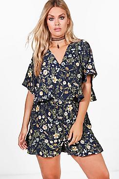 Boohoo Plus Anya Floral Print Playsuit