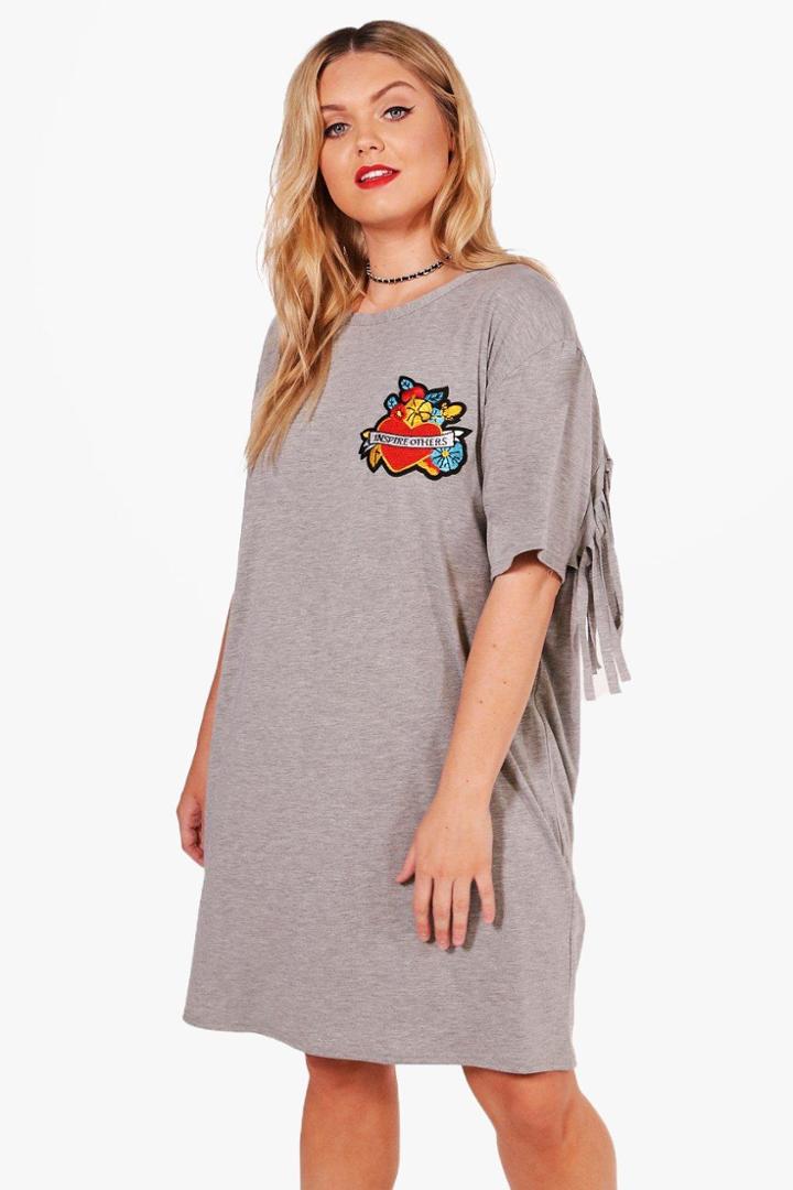 Boohoo Plus Lexi Tassel Trim T-shirt Dress Grey