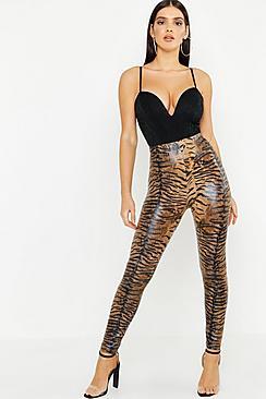Boohoo Tiger Print Leather Look Legging
