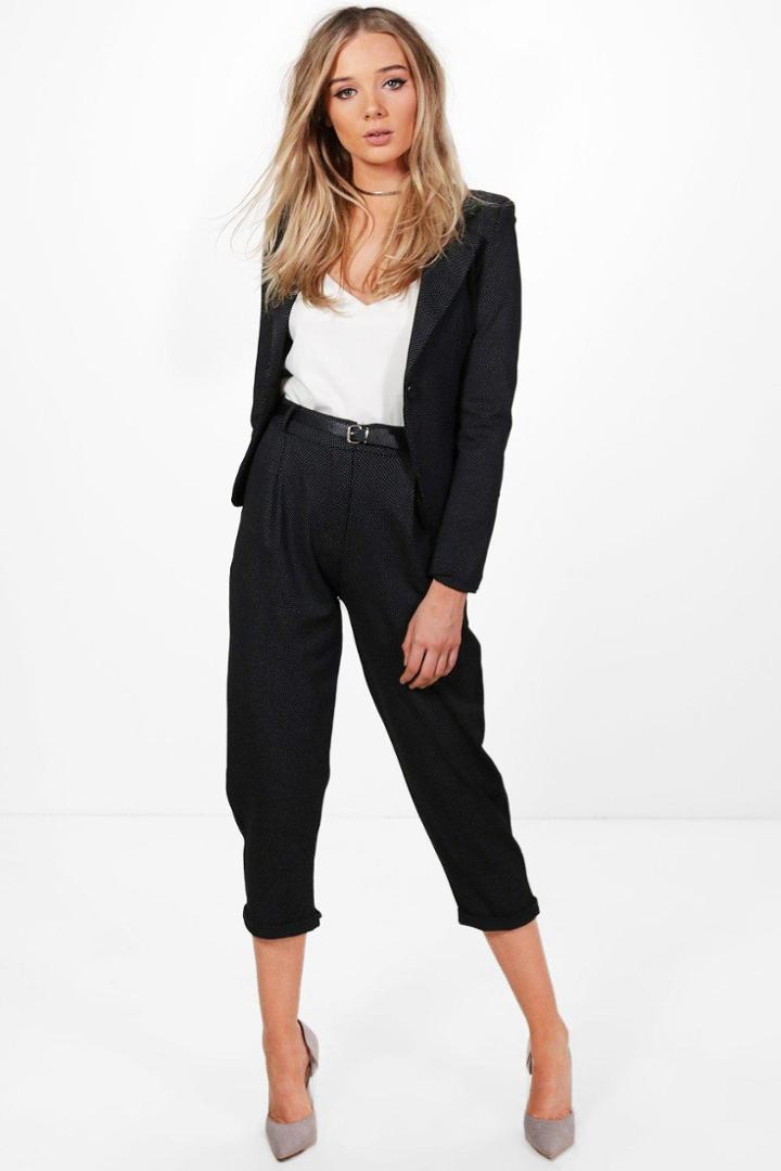 Boohoo Penelope Polka Dot Belted Trouser Black