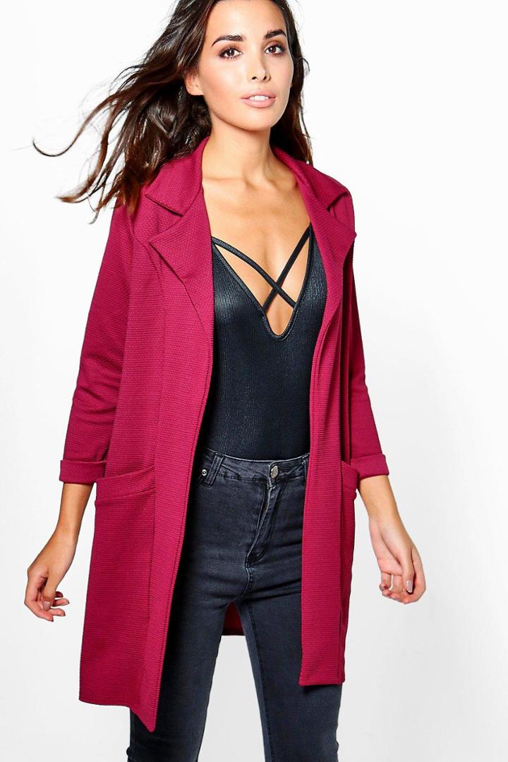 Boohoo Eva Waffle Pocket Duster Wine