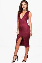 Boohoo Ella Suedette Plunge Split Midi Dress