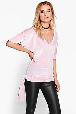 Boohoo Georgia Velvet Batwing Tie Top